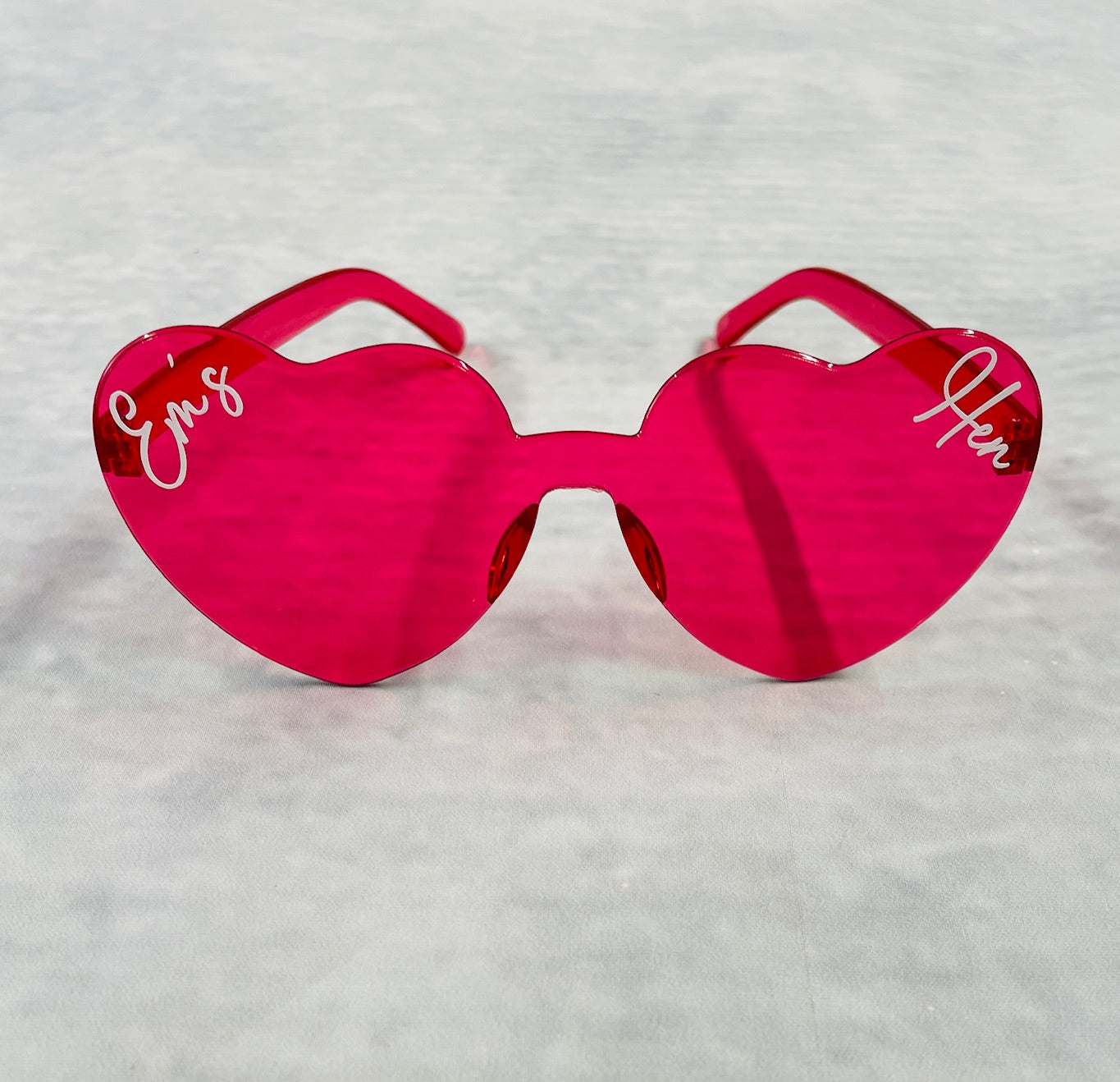 Personalised hen party pink heart sunglasses, matching hen party accessories, hen party goody bag fillers. Pink Heart Sunglasses Party Props