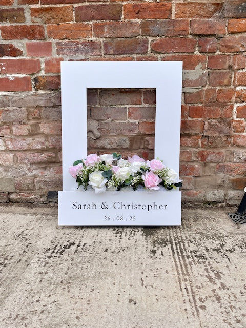 Wedding Polaroid Selfie Frame with Artificial Flowers included | Customizable Photo Booth Prop for Guests, Perfect for Social Media Sharing