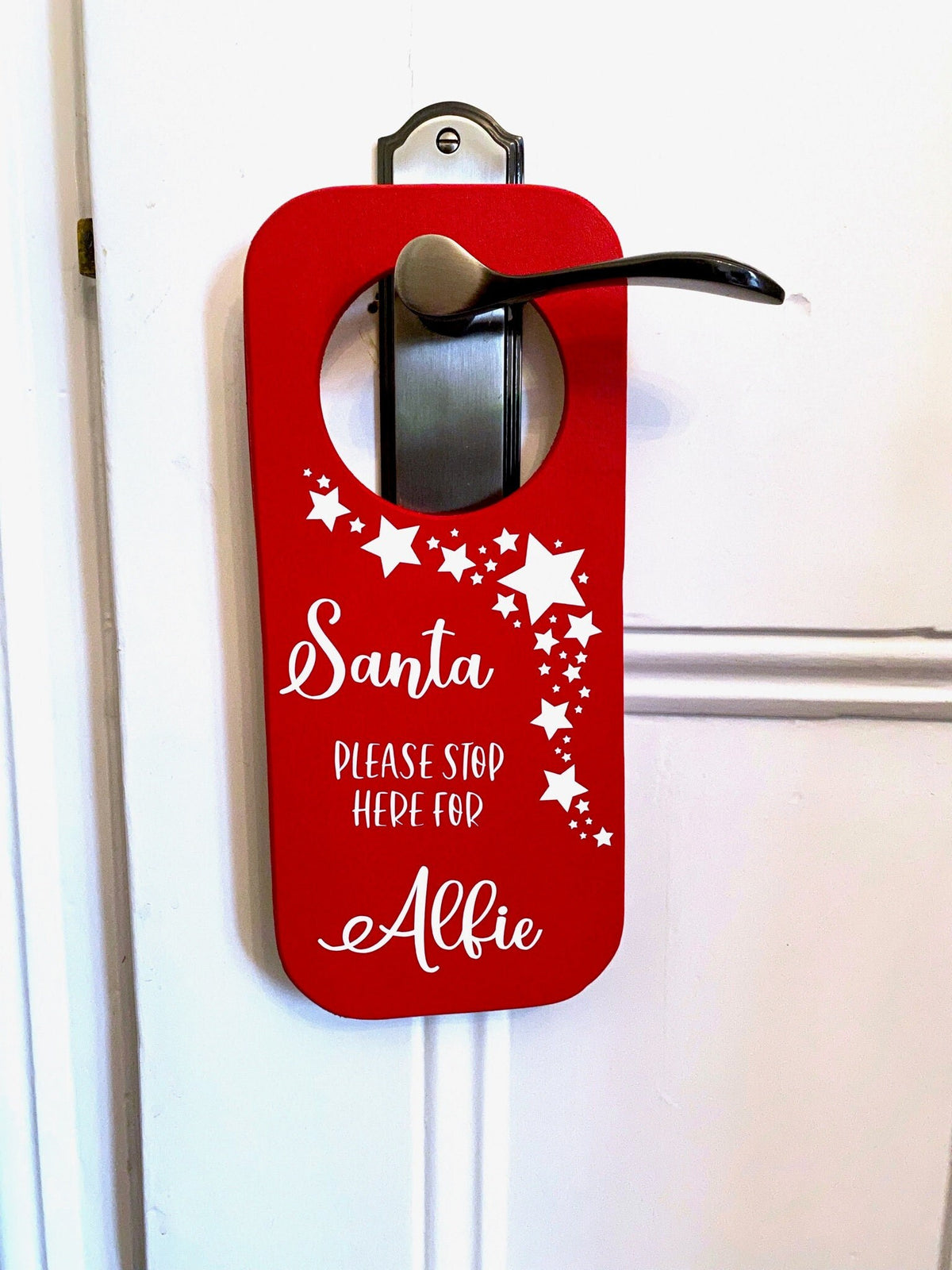 Customisable Santa Please Stop Here Bedroom Door Hanger | Children's Christmas Decorations| Personalised Christmas Decor