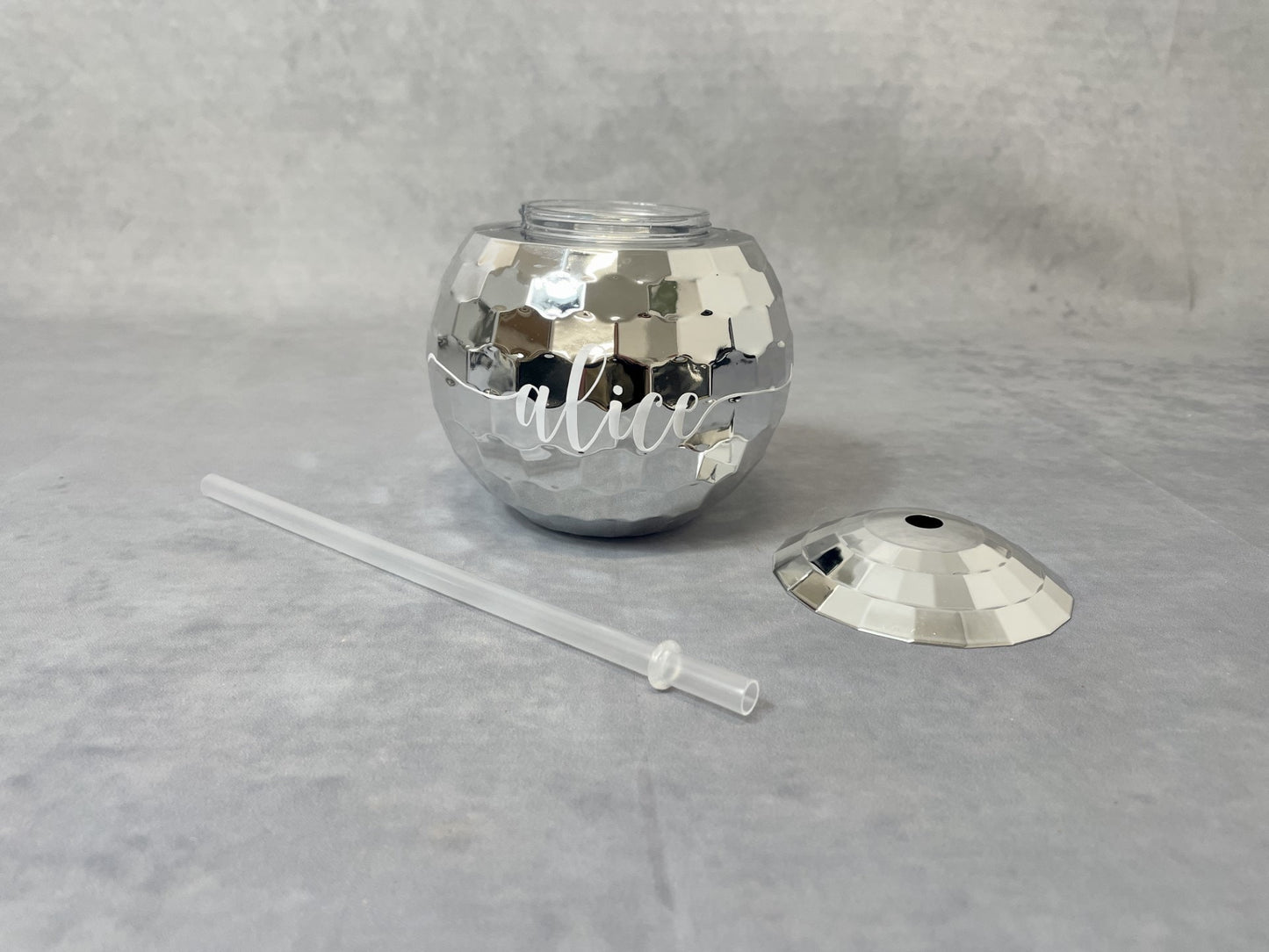 Personalised Disco Ball Cup with Straw, re-usable party cups, hen party bag fillers.