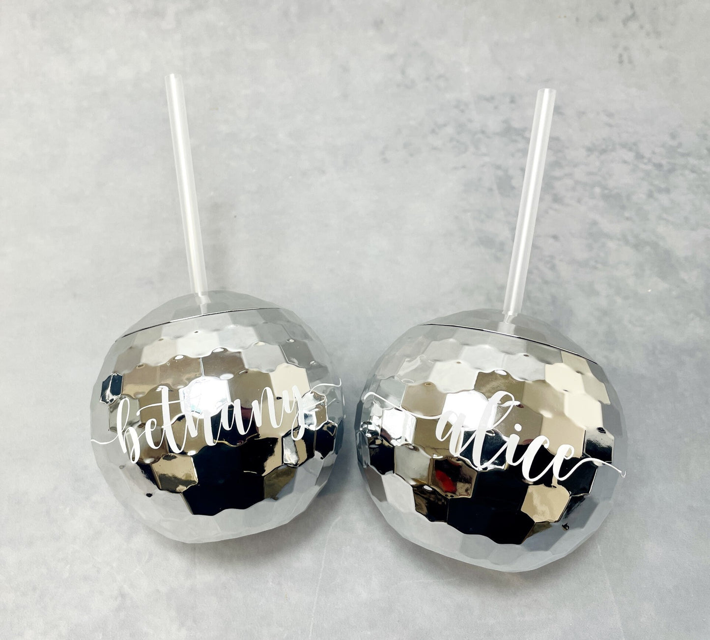 Personalised Disco Ball Cup with Straw, re-usable party cups, hen party bag fillers.