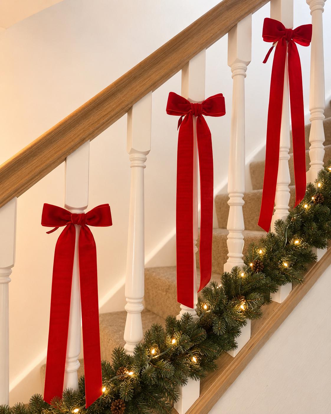 Velvet Christmas staircase bow