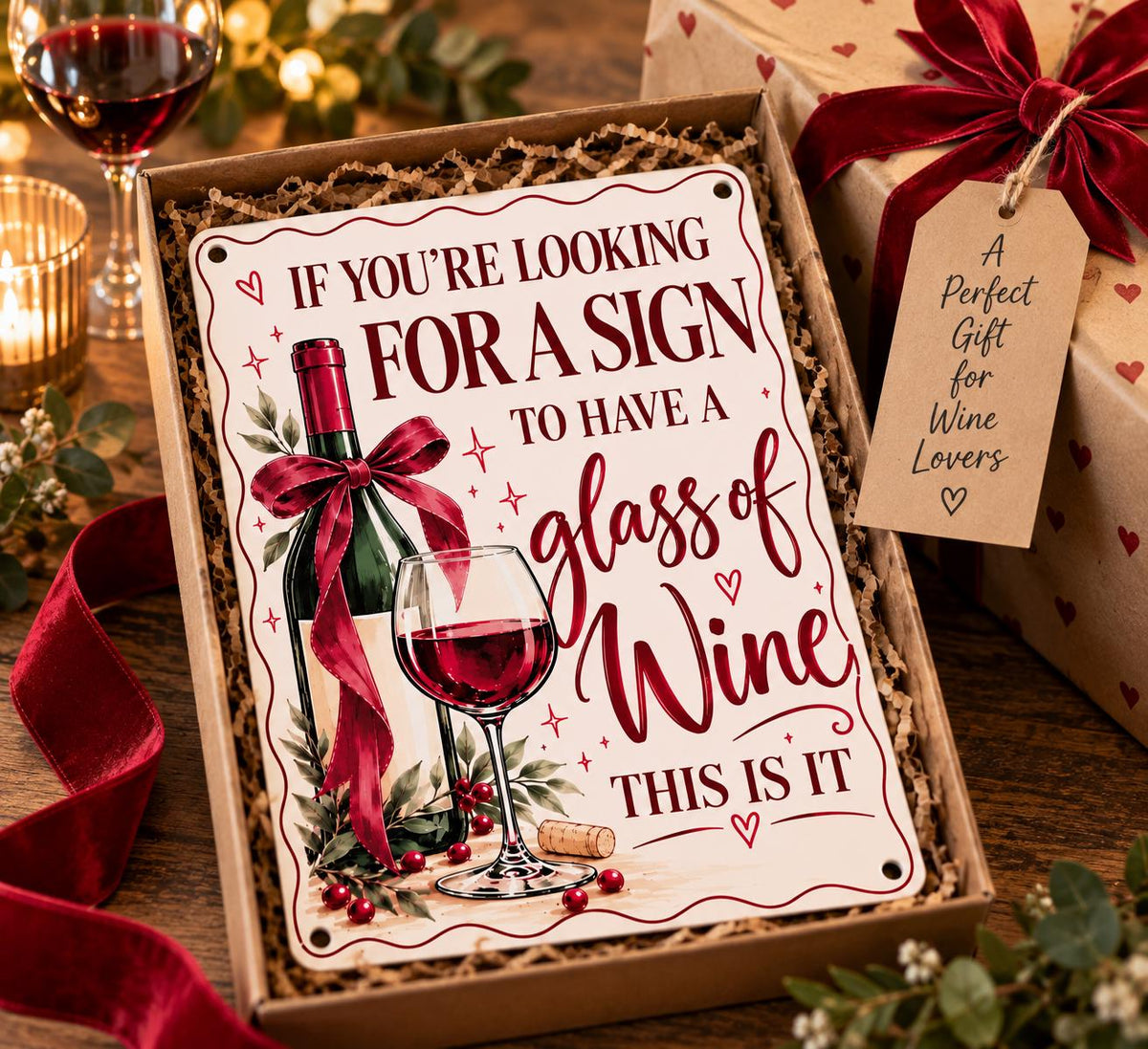 Wine quote aluminium metal sign for home bar or kitchen