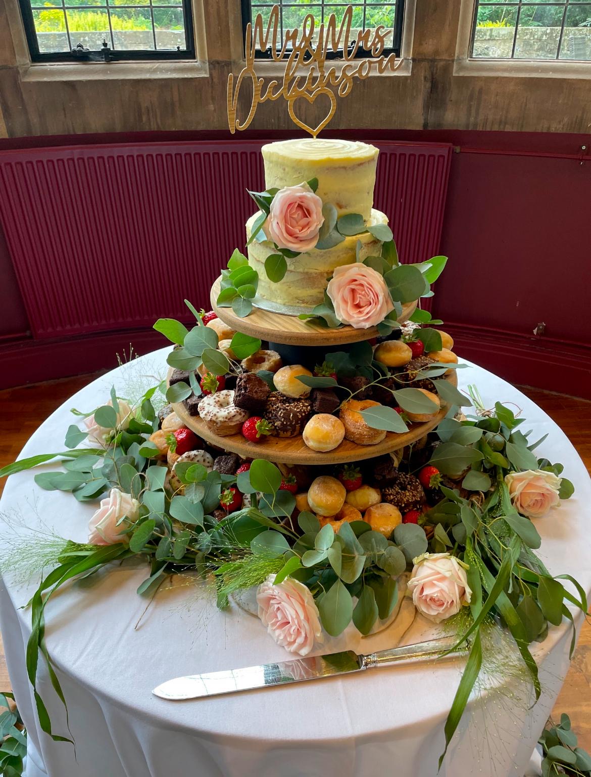 3 Tier Wooden Cake Stand with Optional Oak Cake Topper, Ideal for Naked Cakes, Weddings & Events