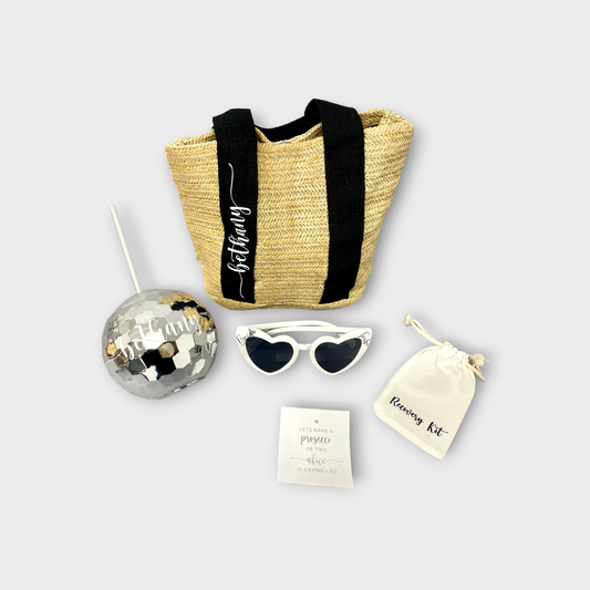 Custom Hen Party Gift Bags Complete With Contents, Bachelorette Favours, Disco Ball Cup , Heart Sunglasses, Recovery Kits, Prosecco Label