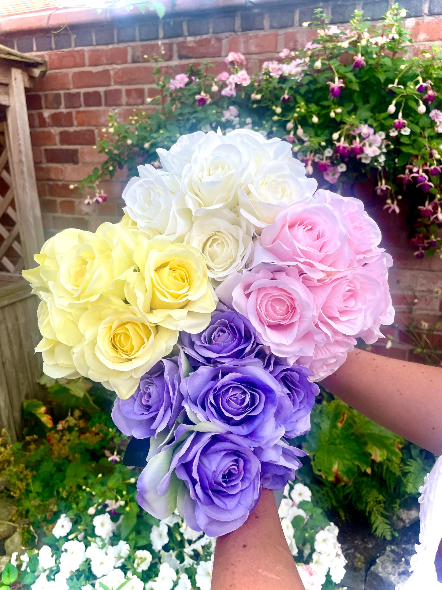 Custom Faux Rose Bridesmaid & Flower Girl Bouquets with Personalised Ribbon, Wedding Keepsake Flowers