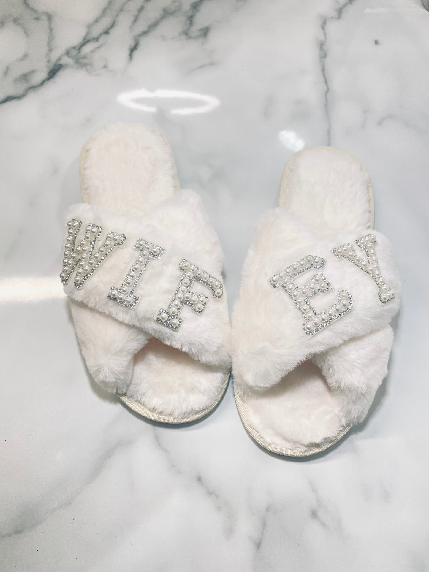 White Fluffy Wifey Slipper