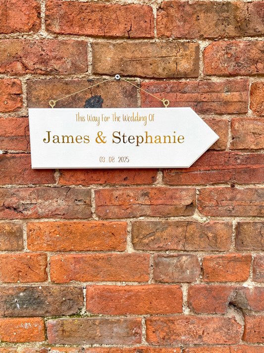 Personalised Wedding Direction Arrow | This Way for the wedding of... |  Custom Wedding Décor | Directional Event Signs