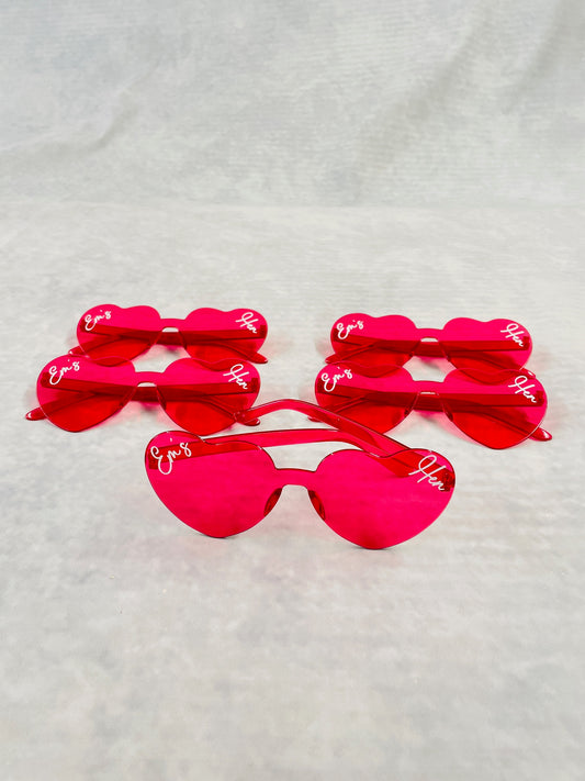 Personalised hen party pink heart sunglasses, matching hen party accessories, hen party goody bag fillers. Pink Heart Sunglasses Party Props