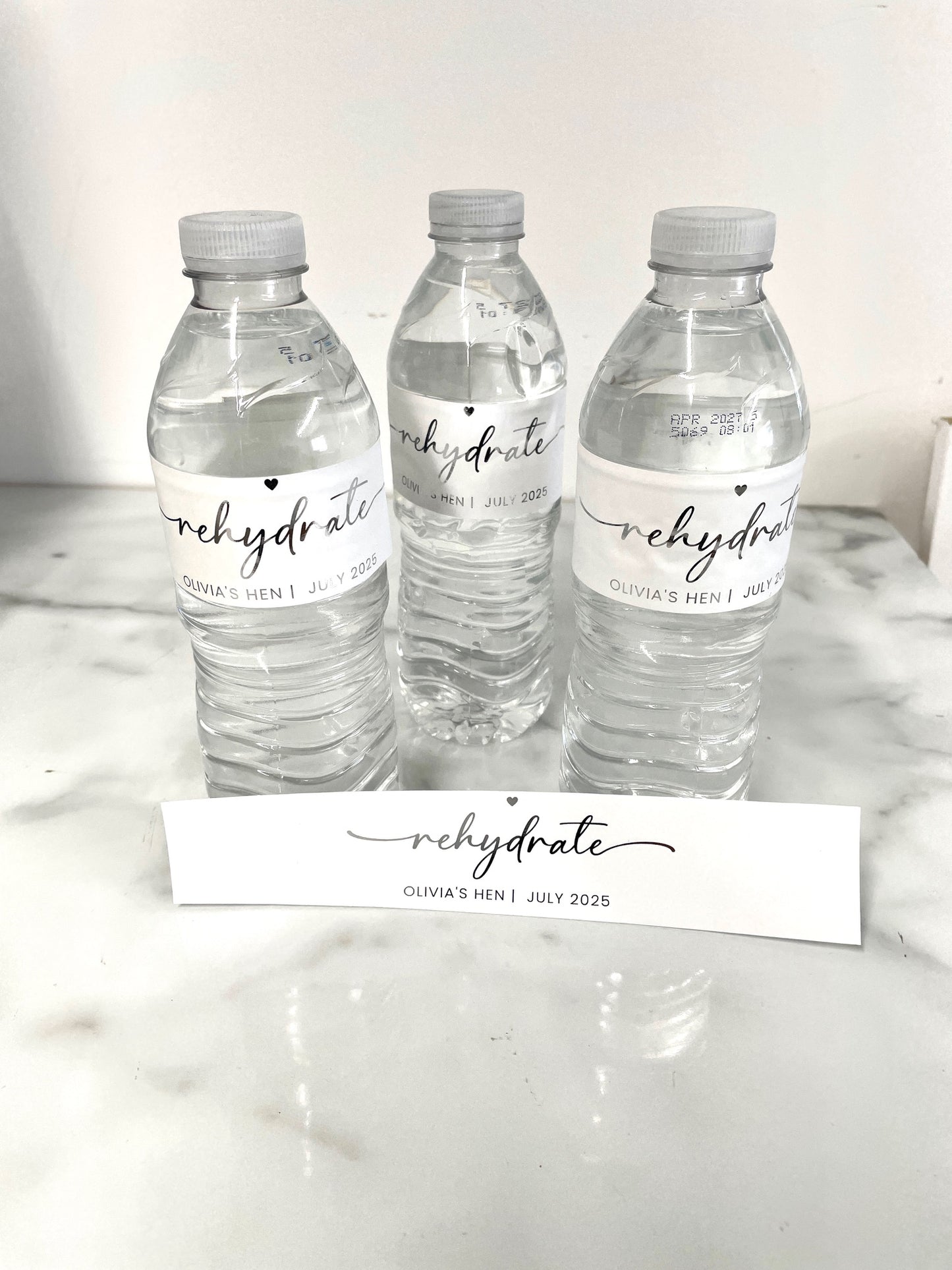 Personalised water bottle labels, ideal for hen parties and weddings, rehydrate recovery kits, self adhesive custom labels.