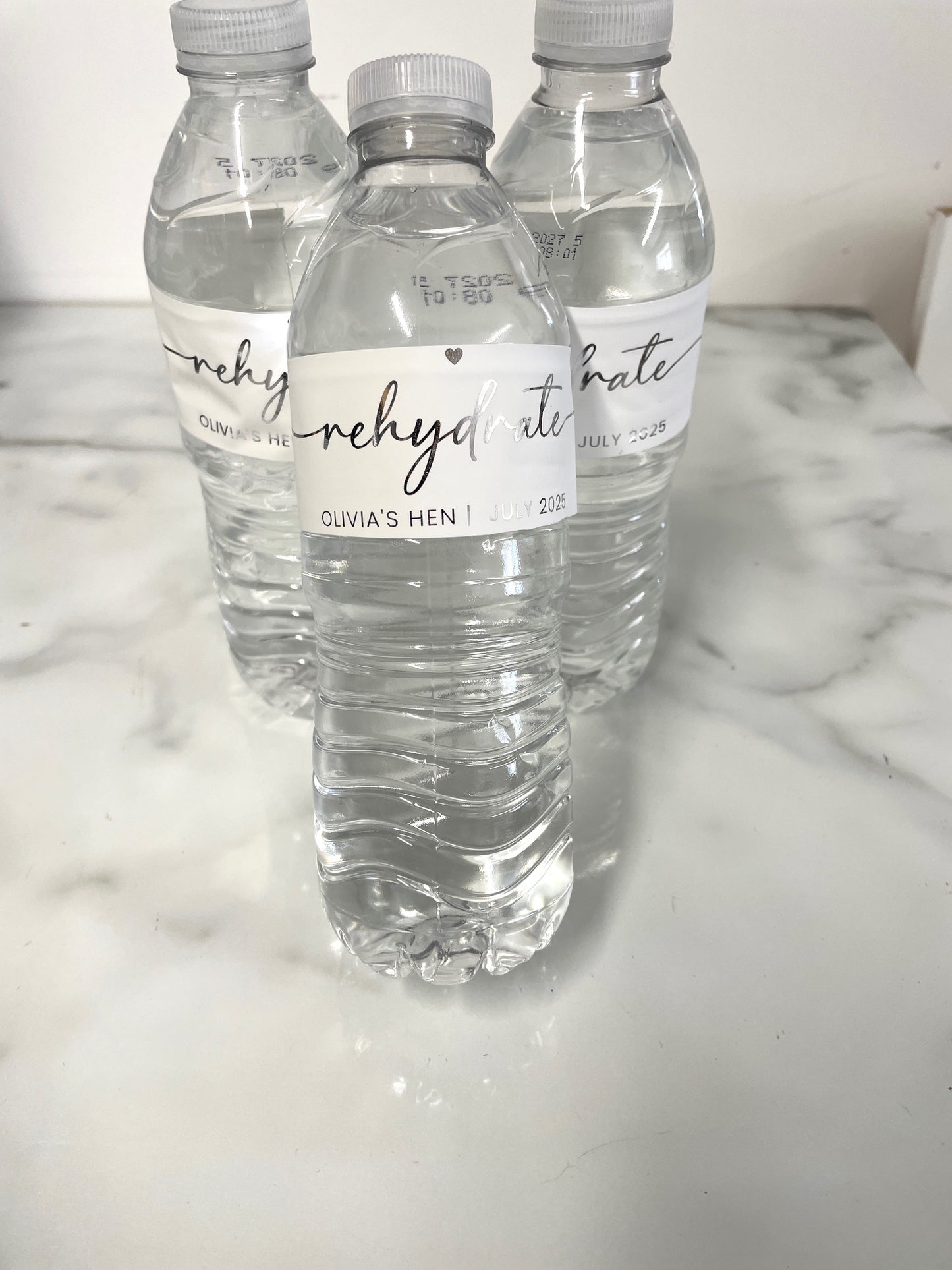 Personalised water bottle labels, ideal for hen parties and weddings, rehydrate recovery kits, self adhesive custom labels.