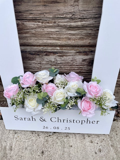 Wedding Polaroid Selfie Frame with Artificial Flowers included | Customizable Photo Booth Prop for Guests, Perfect for Social Media Sharing