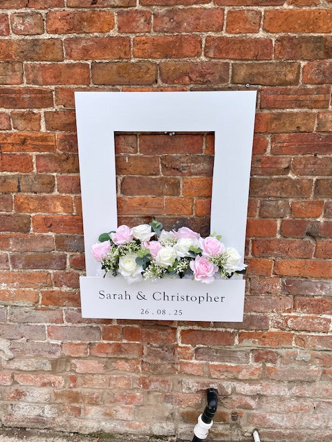 Wedding Polaroid Selfie Frame with Artificial Flowers included | Customizable Photo Booth Prop for Guests, Perfect for Social Media Sharing