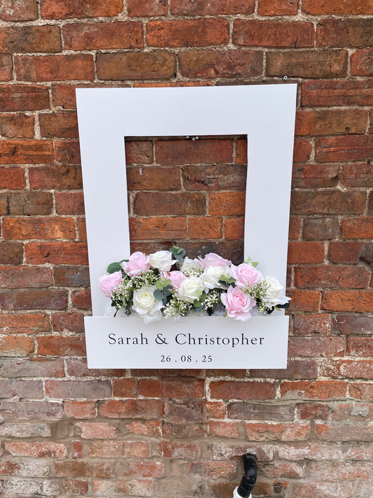 Wedding Polaroid Selfie Frame with Artificial Flowers included | Customizable Photo Booth Prop for Guests, Perfect for Social Media Sharing