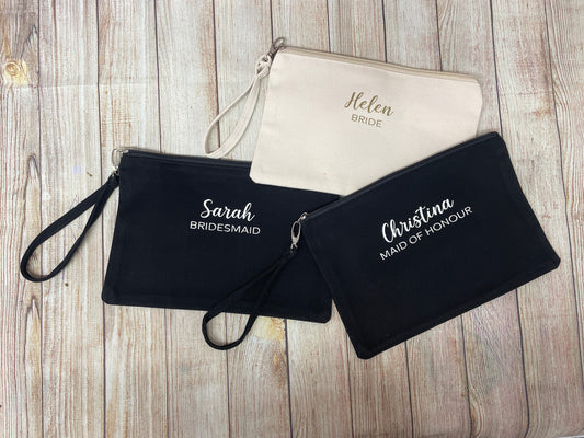 Hen Party Matching Clutch Bags | Canvas Wristlet Pouch | Bridal Party Gifts | Custom Bridesmaids Bags | Hen Party Gifts | Maid of Honour Bag