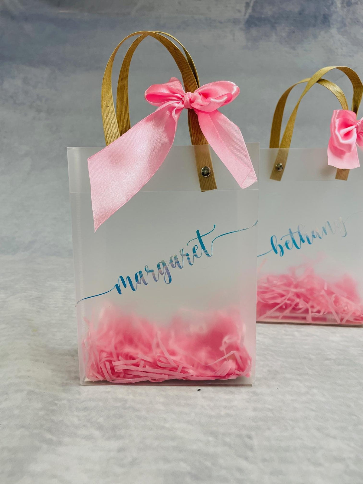 Personalized Party Favor Bags: Holographic Vinyl, Ribbon & Shred