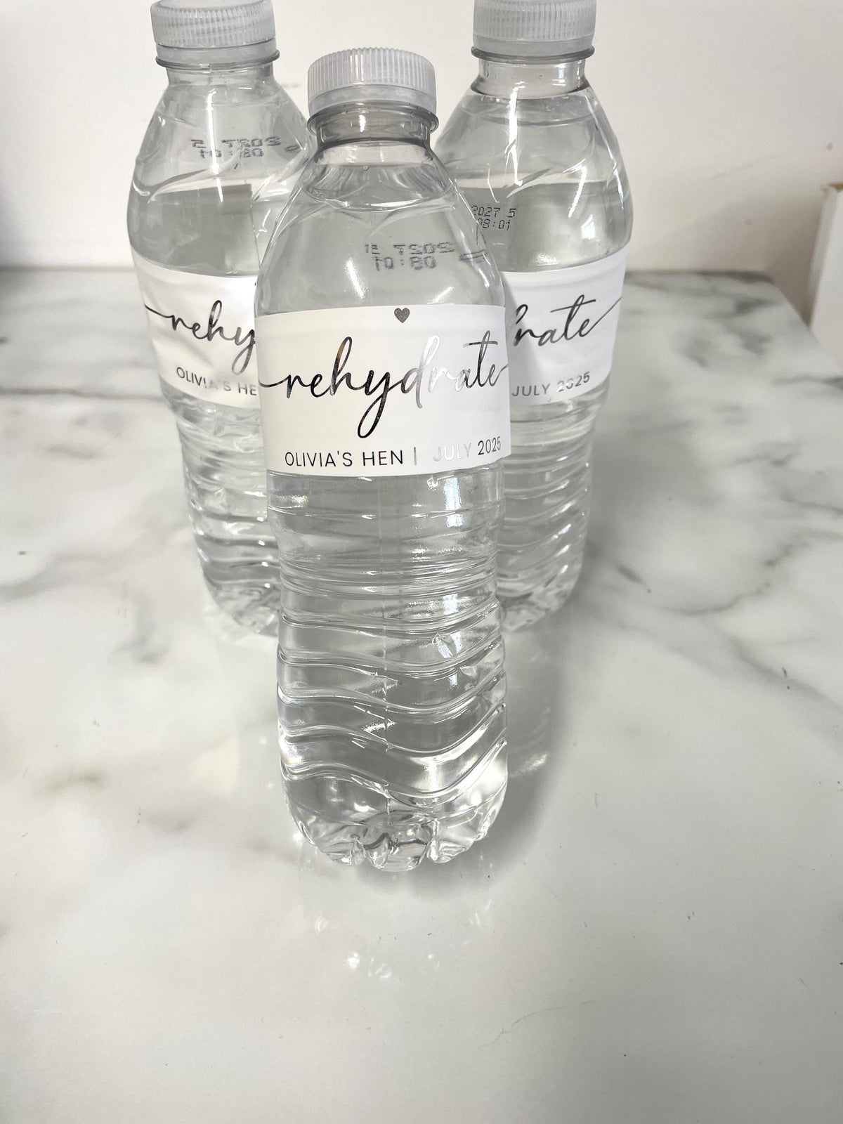 Personalized Hen Party Water Bottle Labels: Luxury Foil Rehydrate Stickers sheet of 7