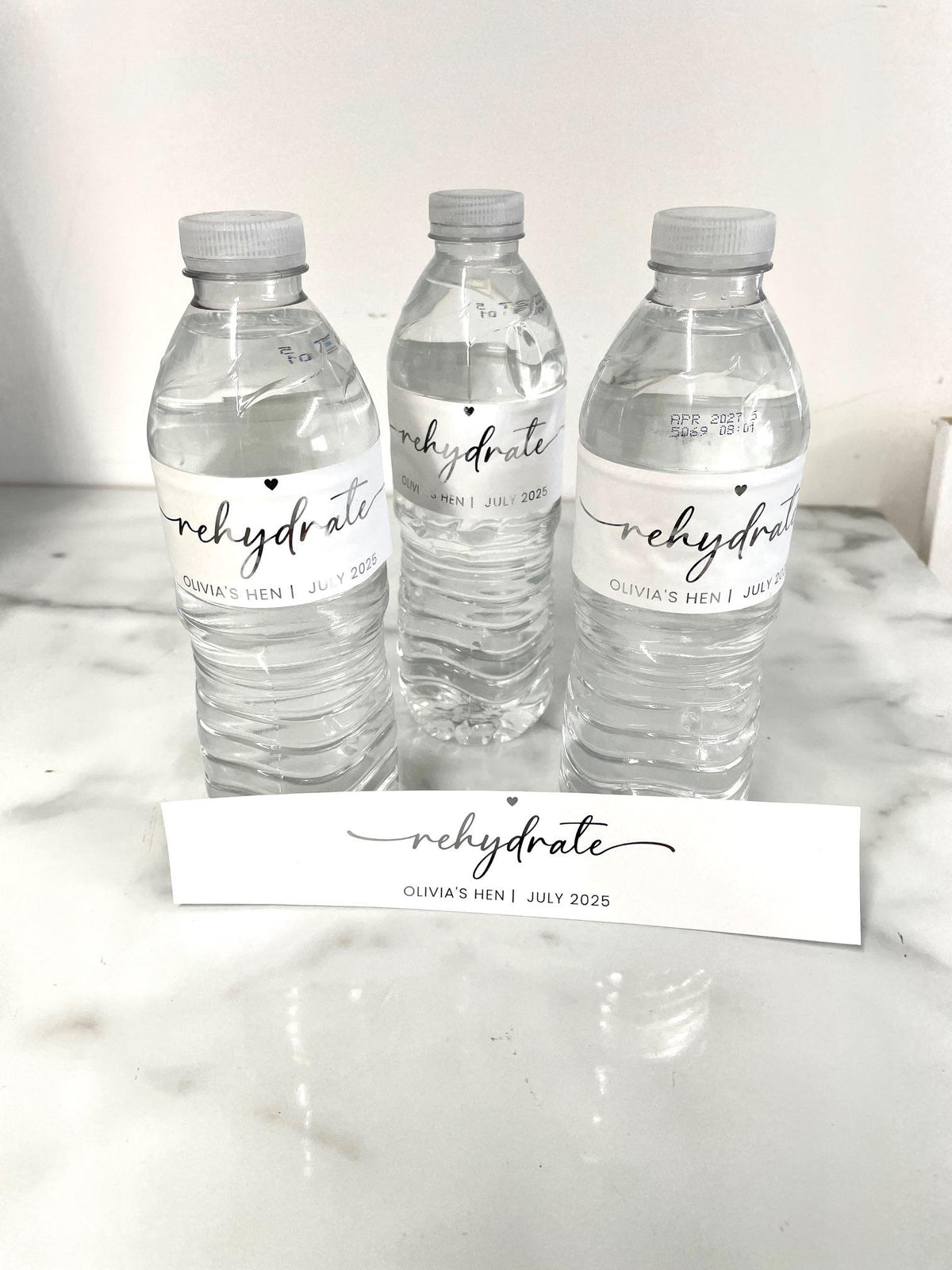 Personalized Hen Party Water Bottle Labels: Luxury Foil Rehydrate Stickers sheet of 7