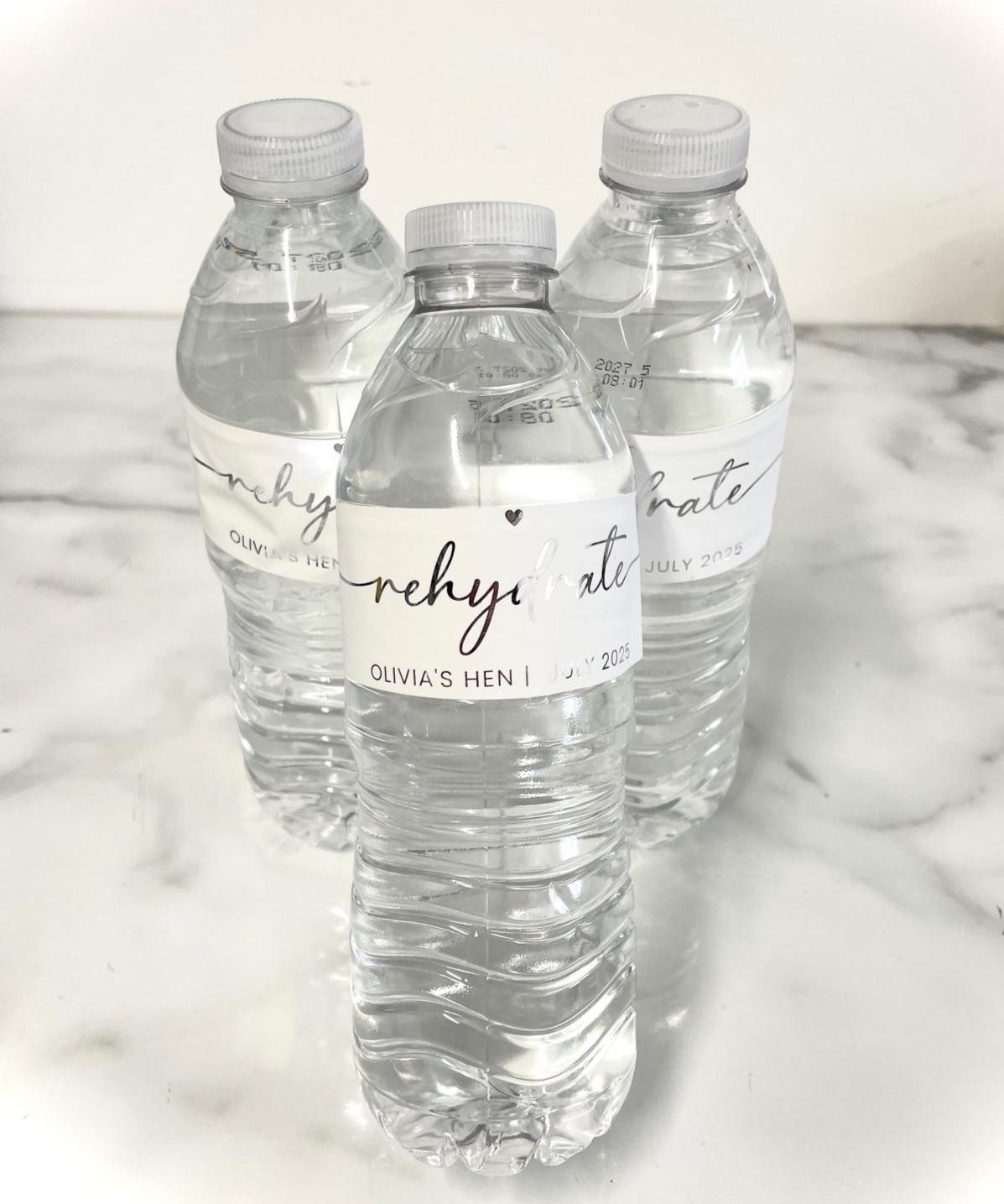 Personalized Hen Party Water Bottle Labels: Luxury Foil Rehydrate Stickers sheet of 7