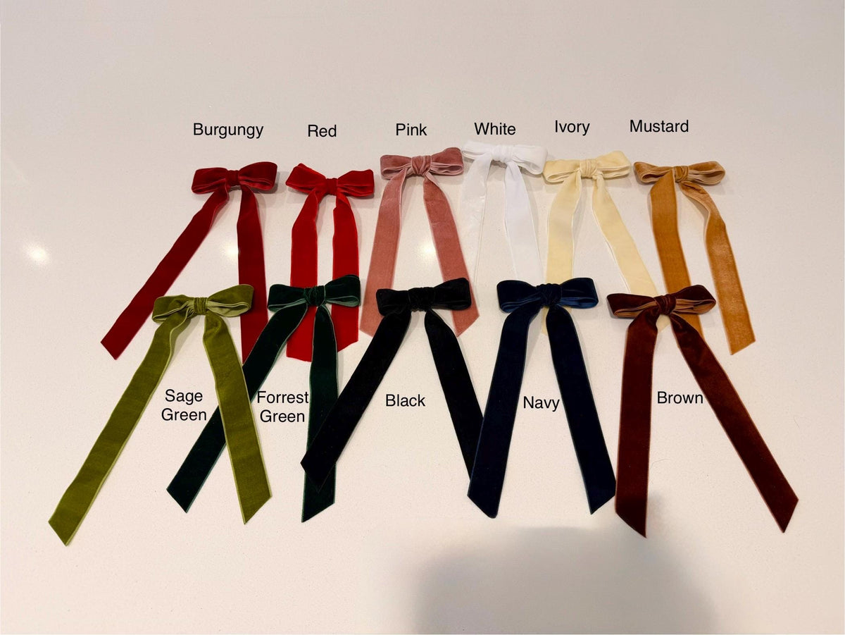 Handmade Velvet Christmas Tree Bows with Clip, long tail ribbon