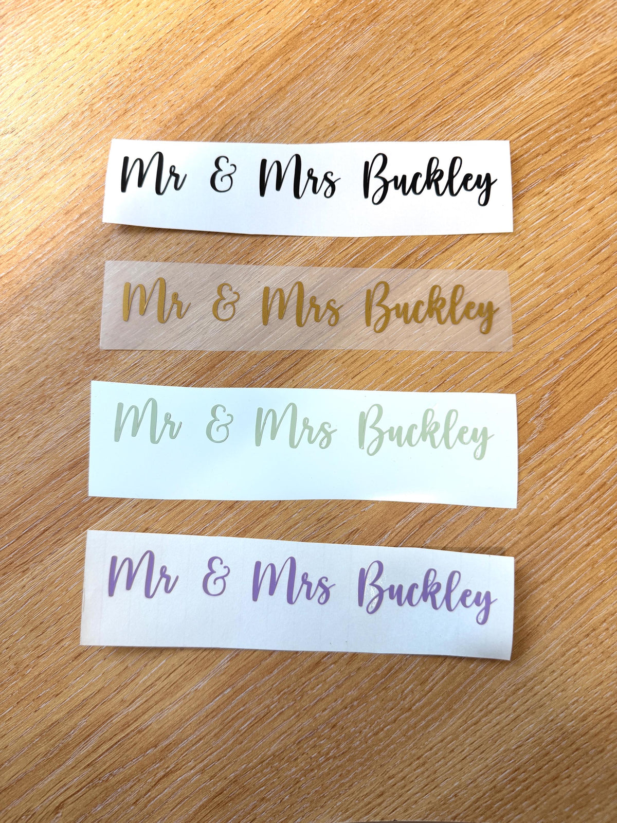 Personalised Wedding Glow Stick Vinyl Decals, Modern Script Name Stickers