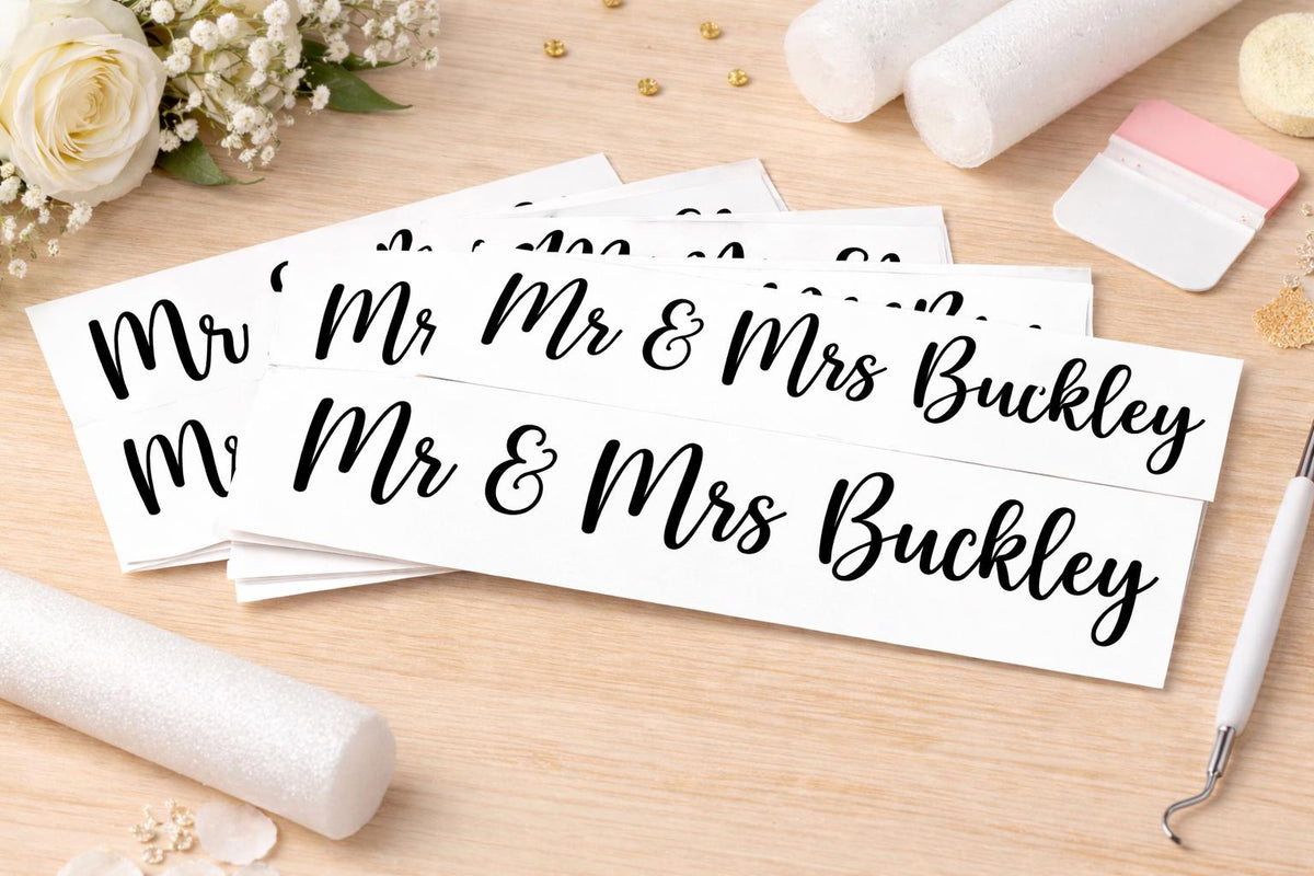 Personalised Wedding Glow Stick Vinyl Decals, Modern Script Name Stickers