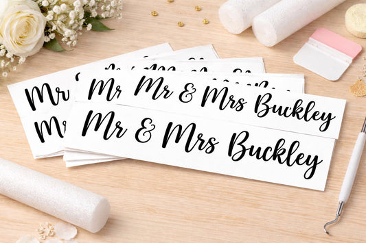 Personalised Wedding Glow Stick Vinyl Decals, Modern Script Name Stickers