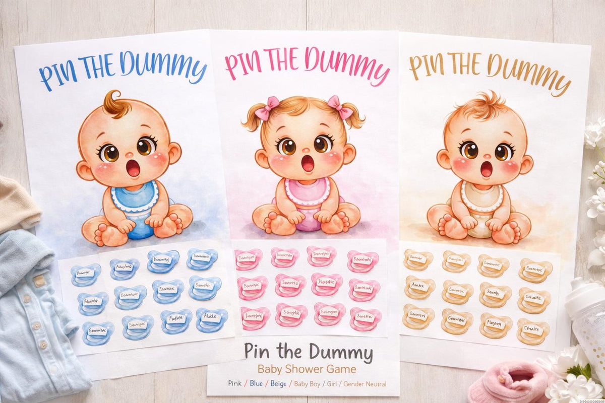 Pin the Dummy Baby Shower Game, A3 Poster with 15 Stickers