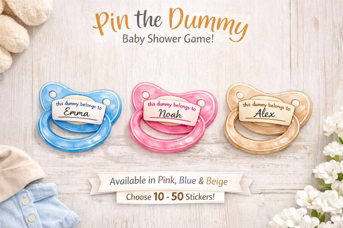 Pin the Dummy Baby Shower Game, A3 Poster with 15 Stickers