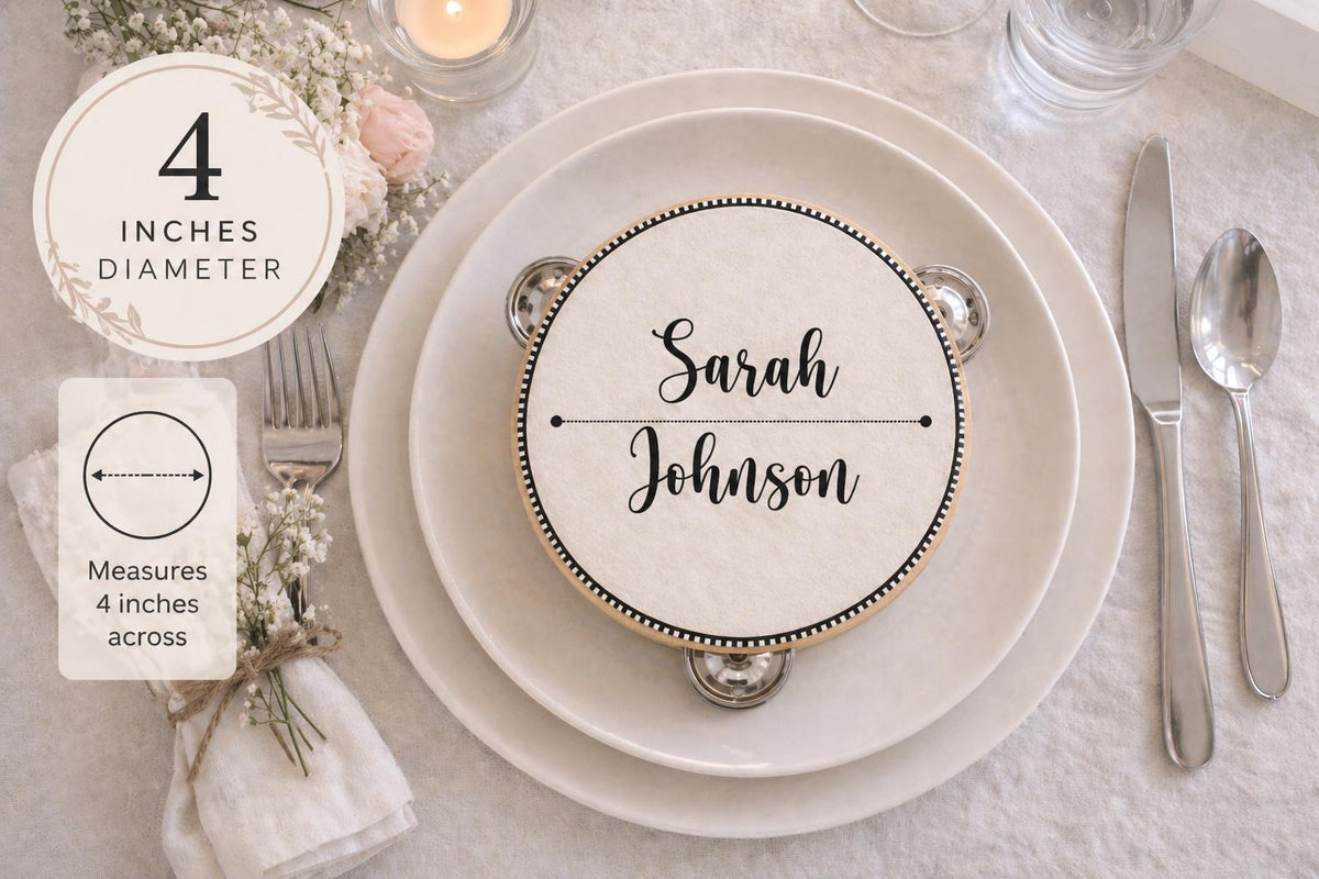 Personalised Wedding Tambourine Guest Place Setting | Wooden Dance Floor Prop Favour