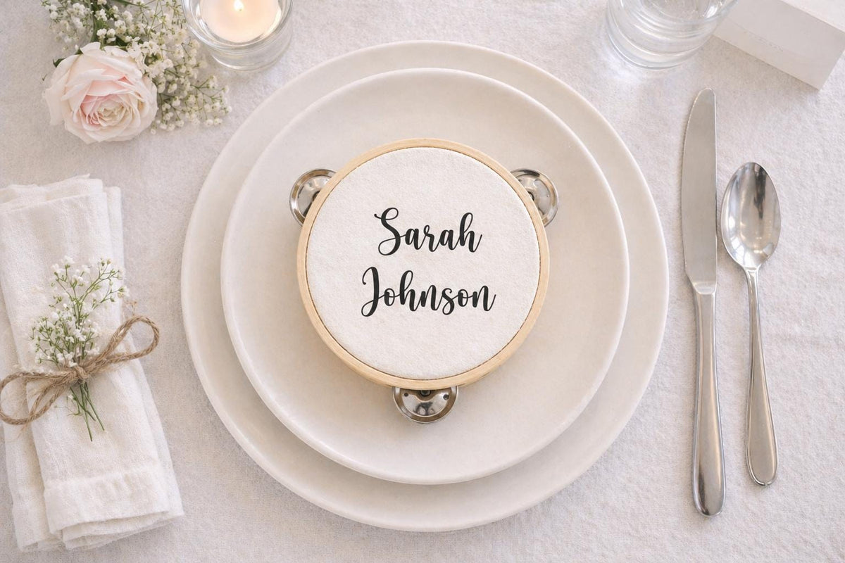 Personalised Wedding Tambourines | Guest Name Place Setting Favours, Dance Prop