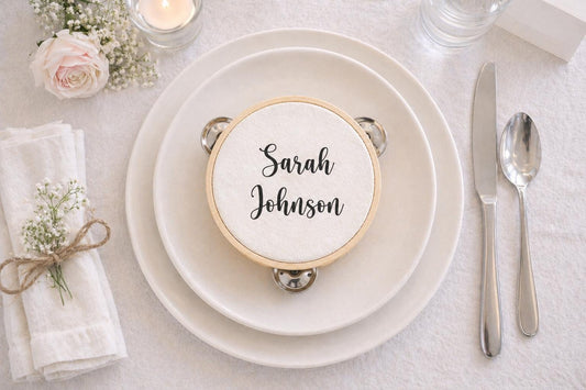 Personalised Wedding Tambourine Guest Place Setting | Wooden Dance Floor Prop Favour