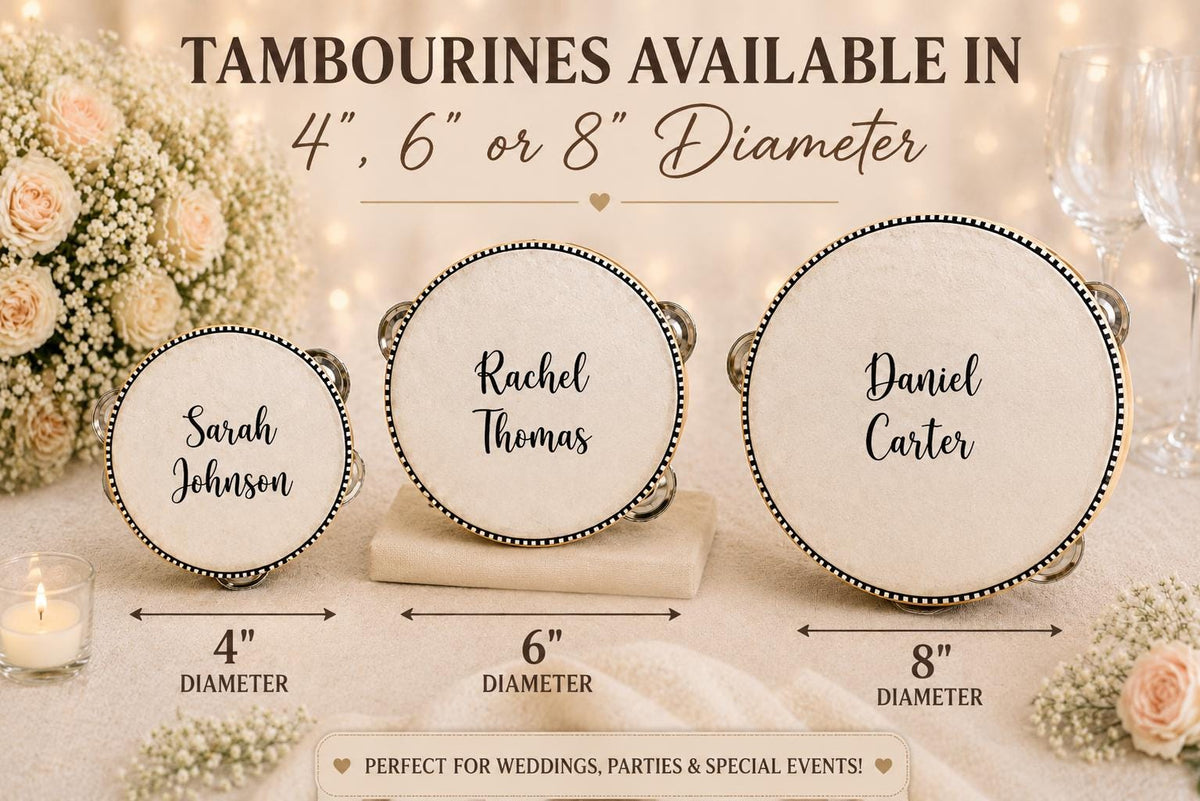 Personalised Wedding Tambourines | Guest Name Place Setting Favours, Dance Prop