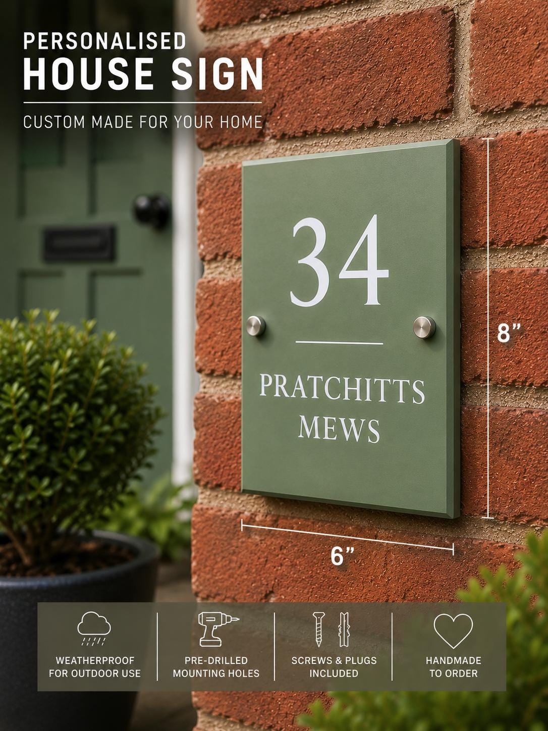 Personalised House Sign, Custom Address Plaque, Weatherproof Outdoor Door Number Plate