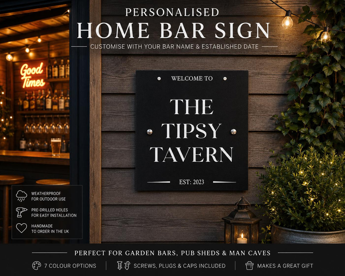 Personalised Home Bar Sign, Custom Pub Shed Decor, Garden Man Cave Wall Art