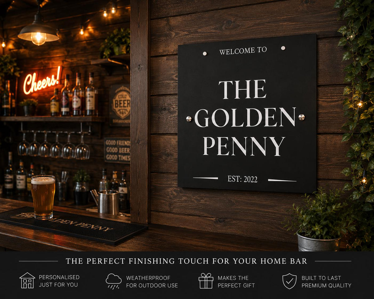 Personalised Home Bar Sign, Custom Pub Shed Decor, Garden Man Cave Wall Art