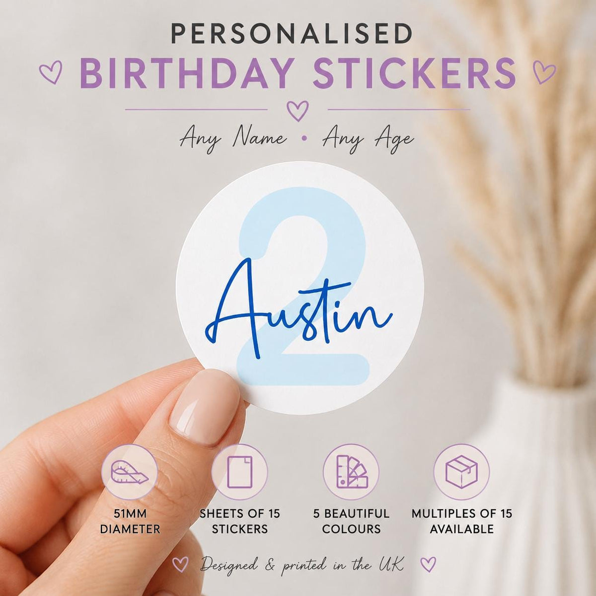 Personalised Birthday Stickers | Custom Name, Age, Party Bag Labels