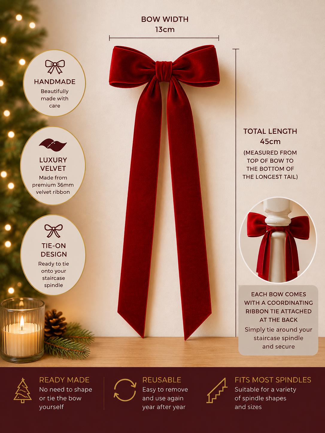 Velvet Christmas staircase bow