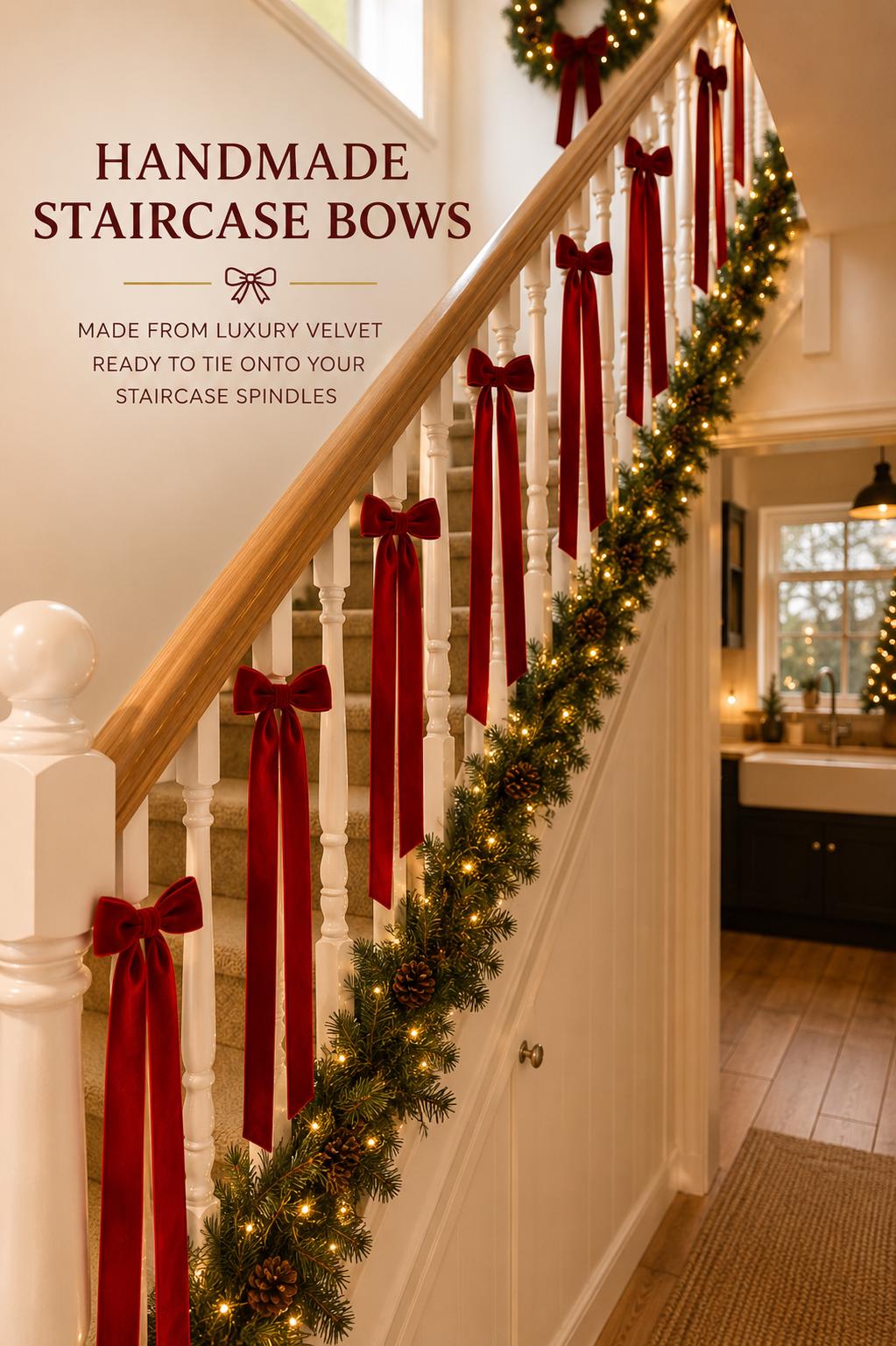 Velvet Christmas staircase bow