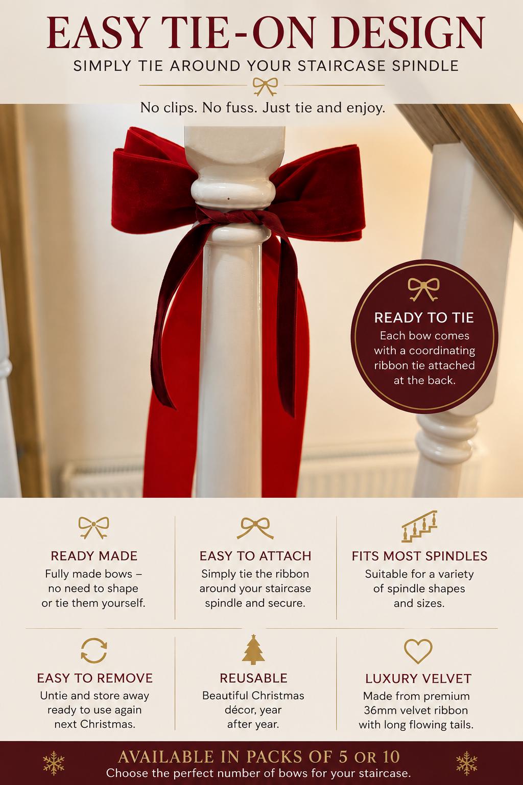 Velvet Christmas staircase bow