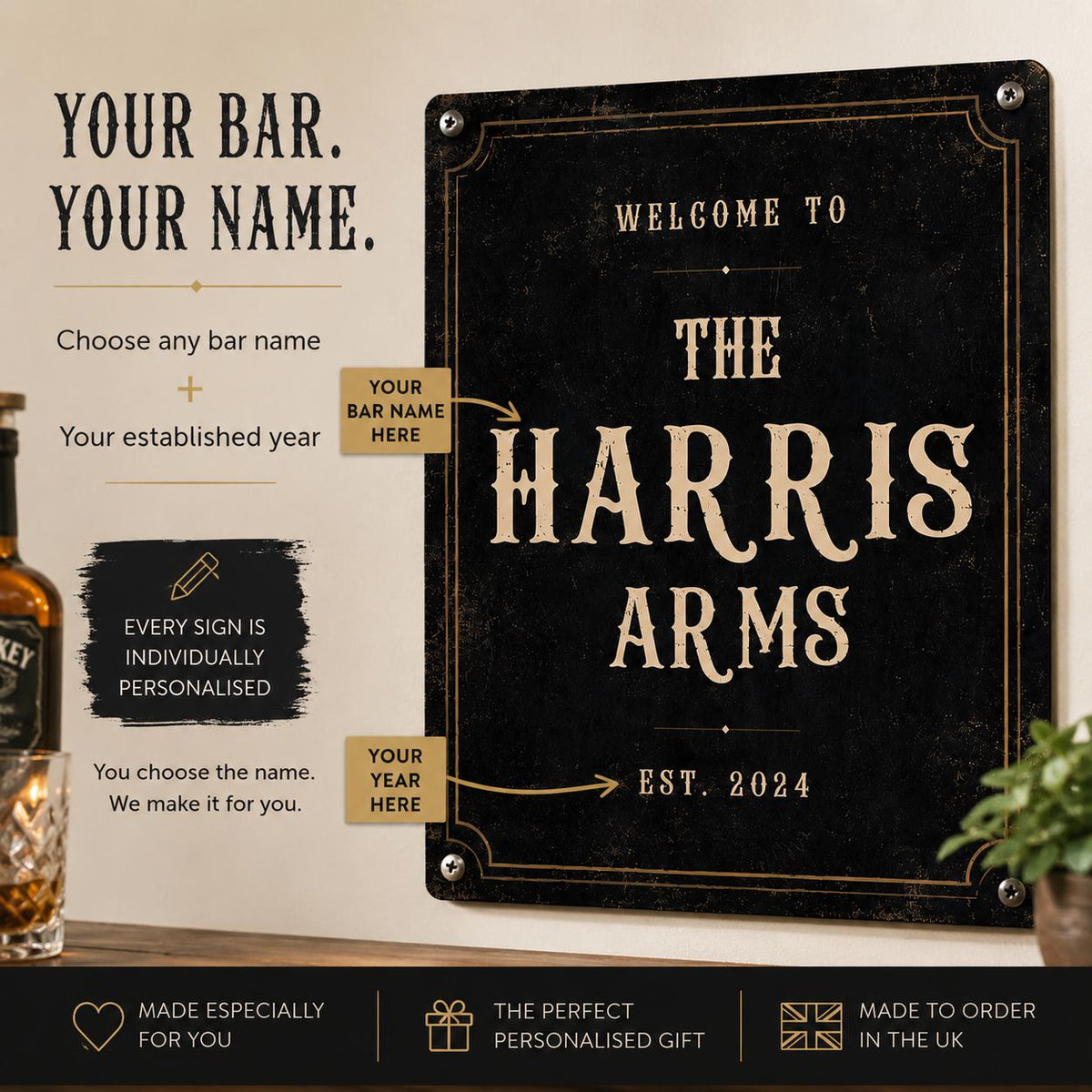 Personalised Vintage Metal Bar Sign