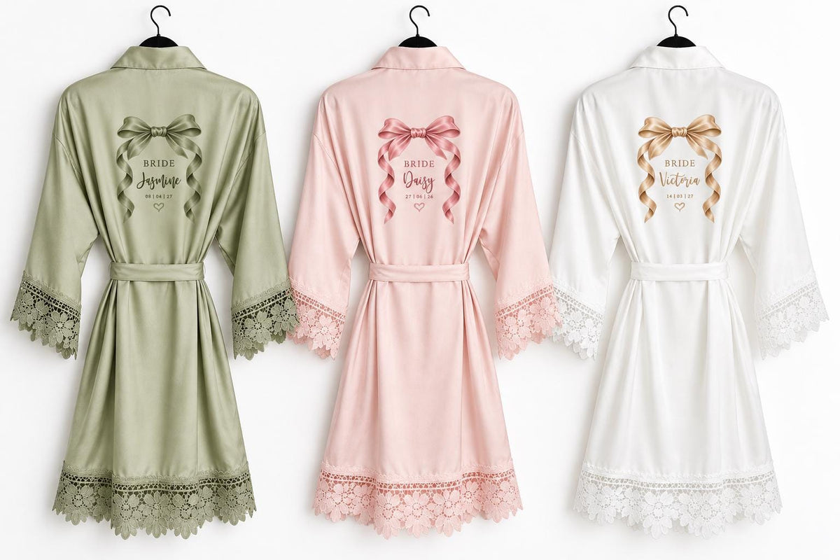 Personalised Bridal Robe, Bridesmaid Dressing Gown, Custom Bride Robe, Maid of Honour Wedding Robe, Bridal Party Getting Ready Gift