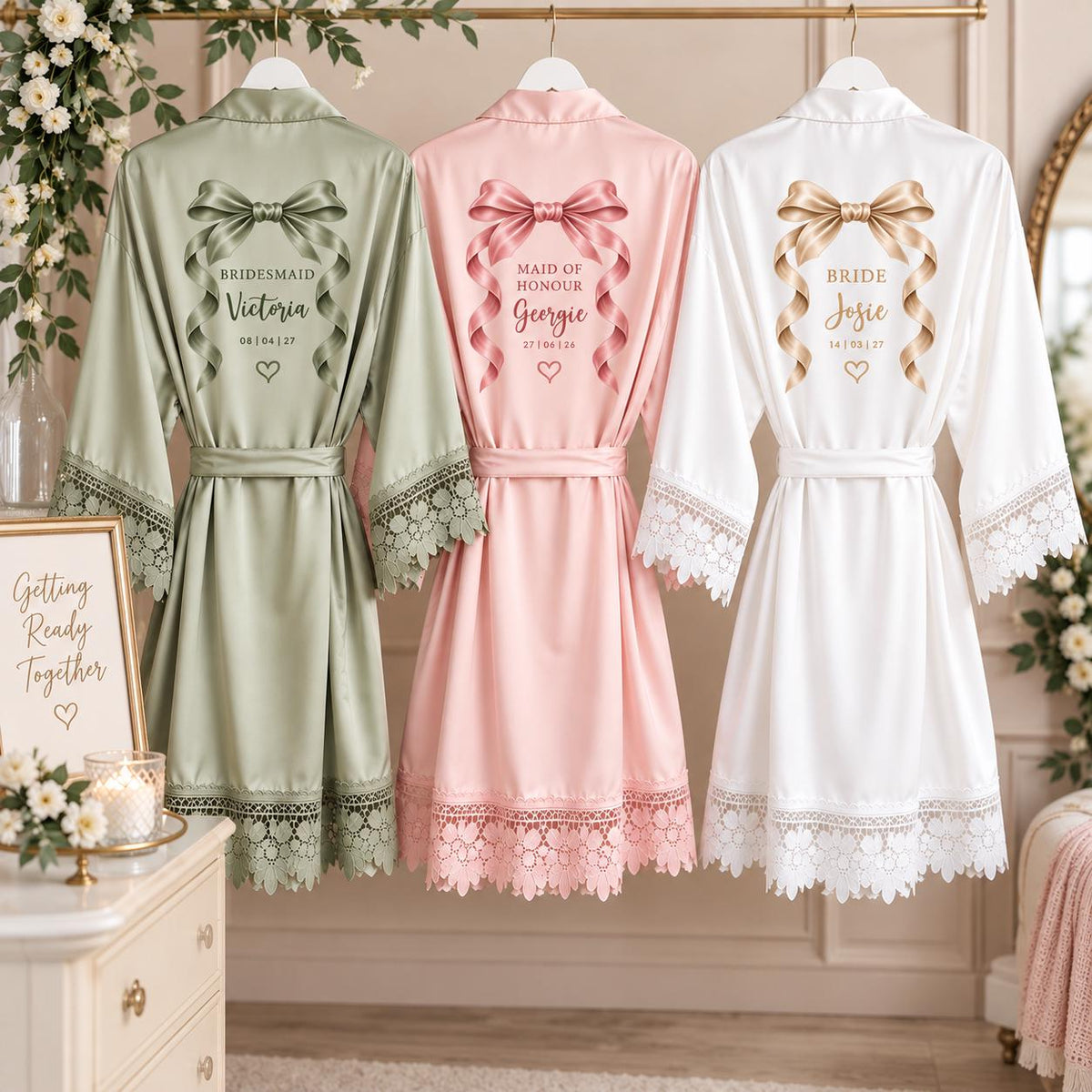 Personalised Bridal Robe, Bridesmaid Dressing Gown, Custom Bride Robe, Maid of Honour Wedding Robe, Bridal Party Getting Ready Gift
