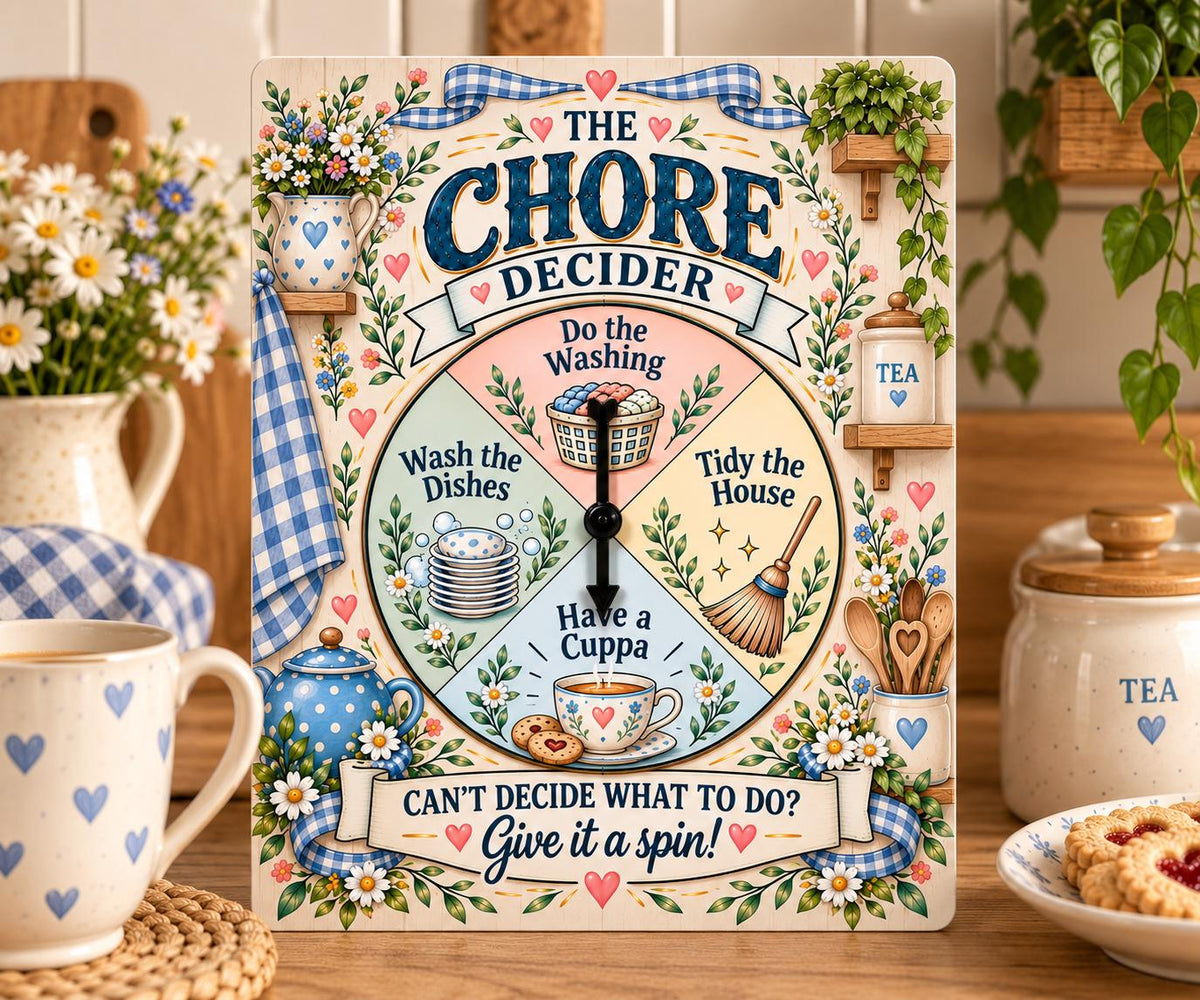 Funny Chore Decider Spinner Sign – Have a Cuppa Tea Lover Kitchen Gift