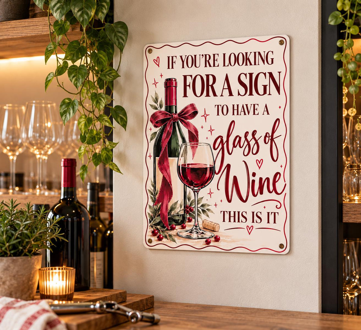 Wine quote aluminium metal sign for home bar or kitchen