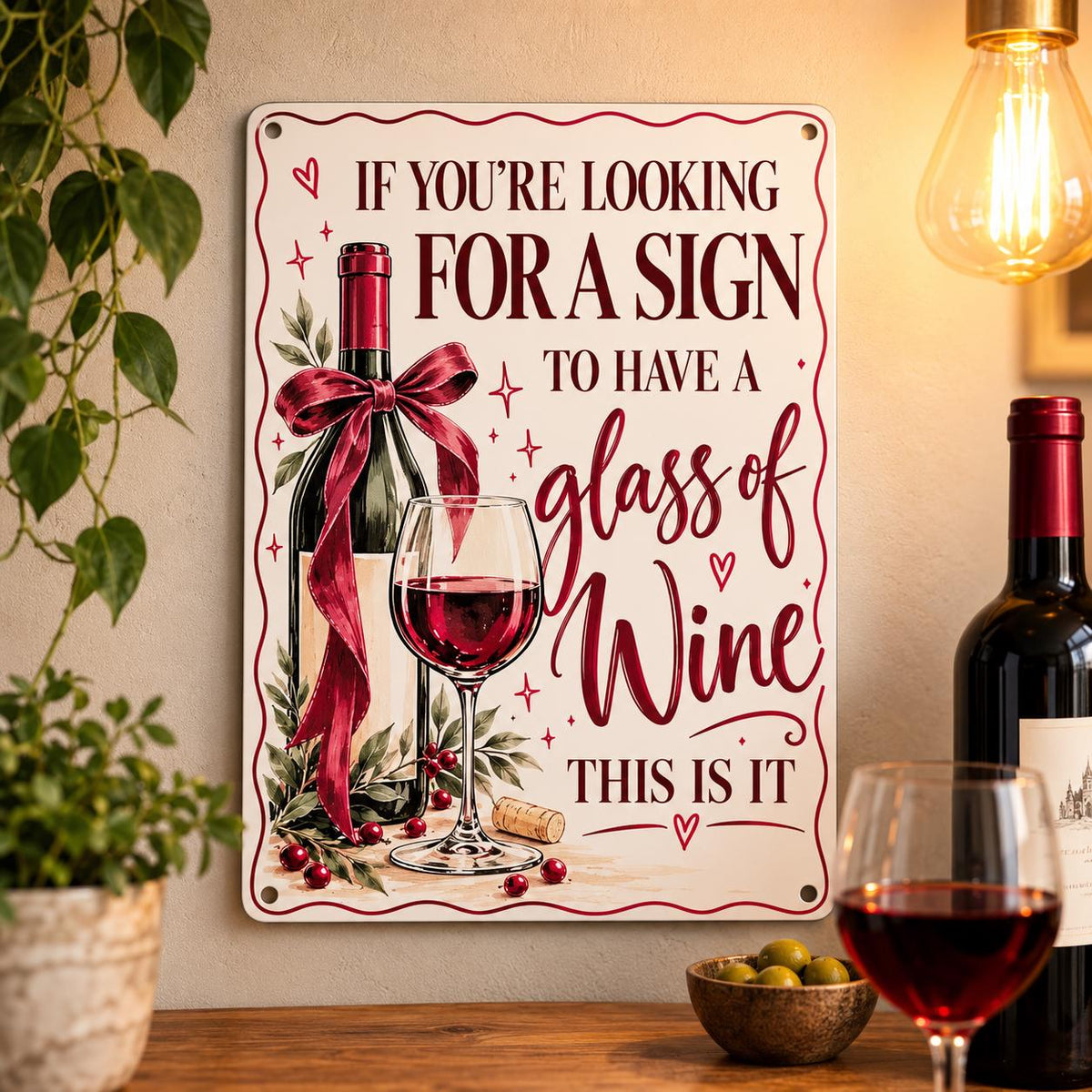 Wine quote aluminium metal sign for home bar or kitchen