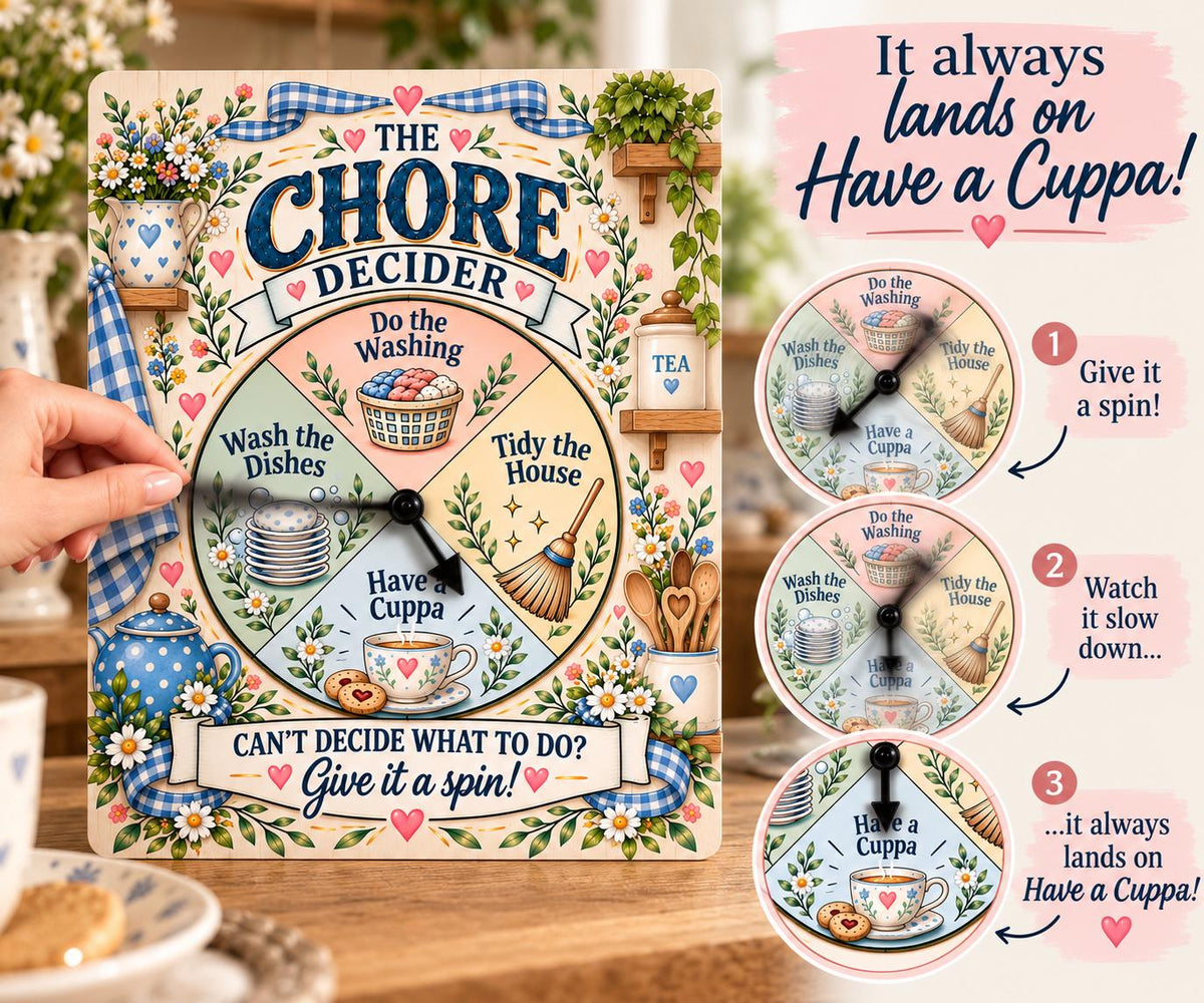 Funny Chore Decider Spinner Sign – Have a Cuppa Tea Lover Kitchen Gift