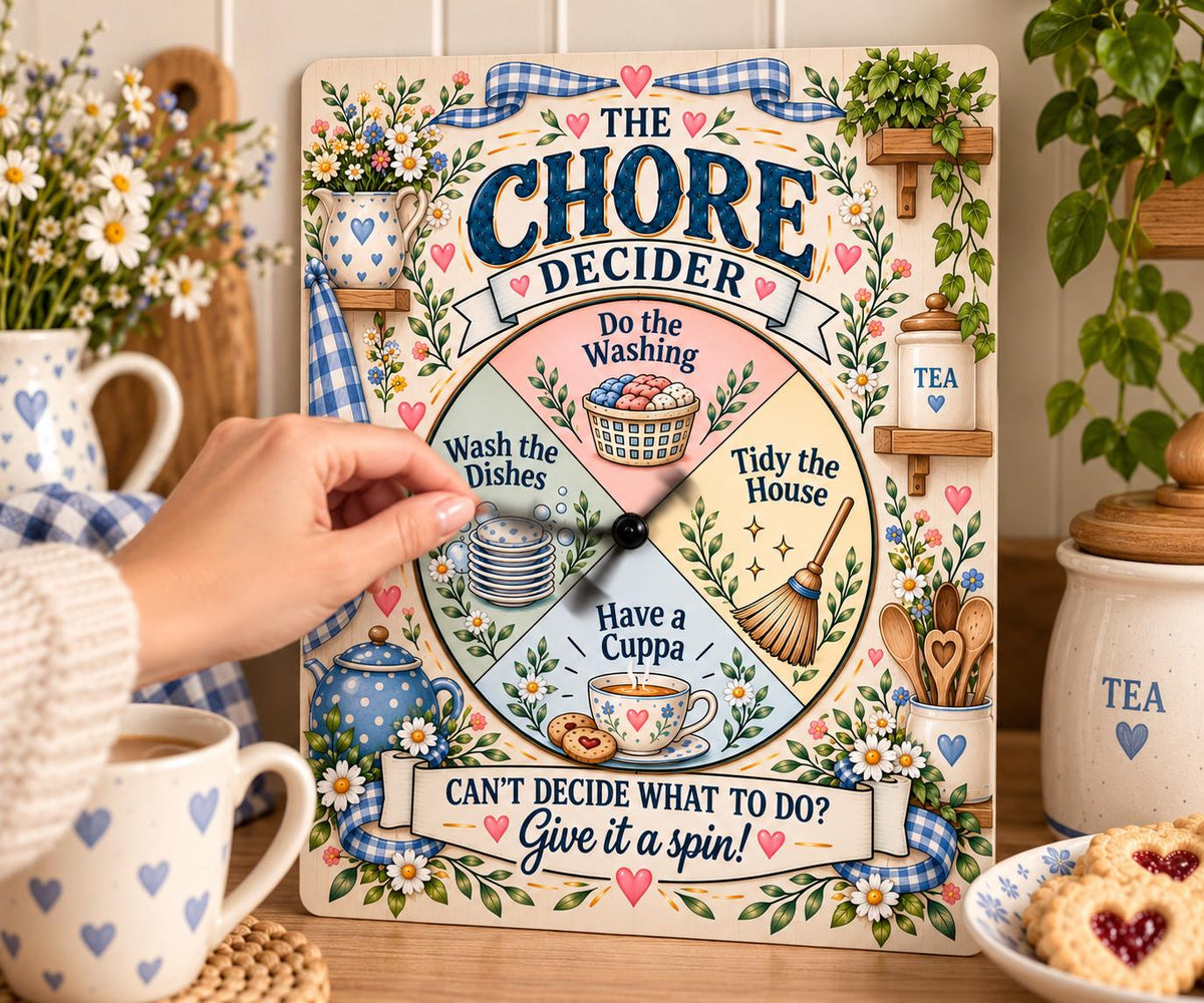 Funny Chore Decider Spinner Sign – Have a Cuppa Tea Lover Kitchen Gift