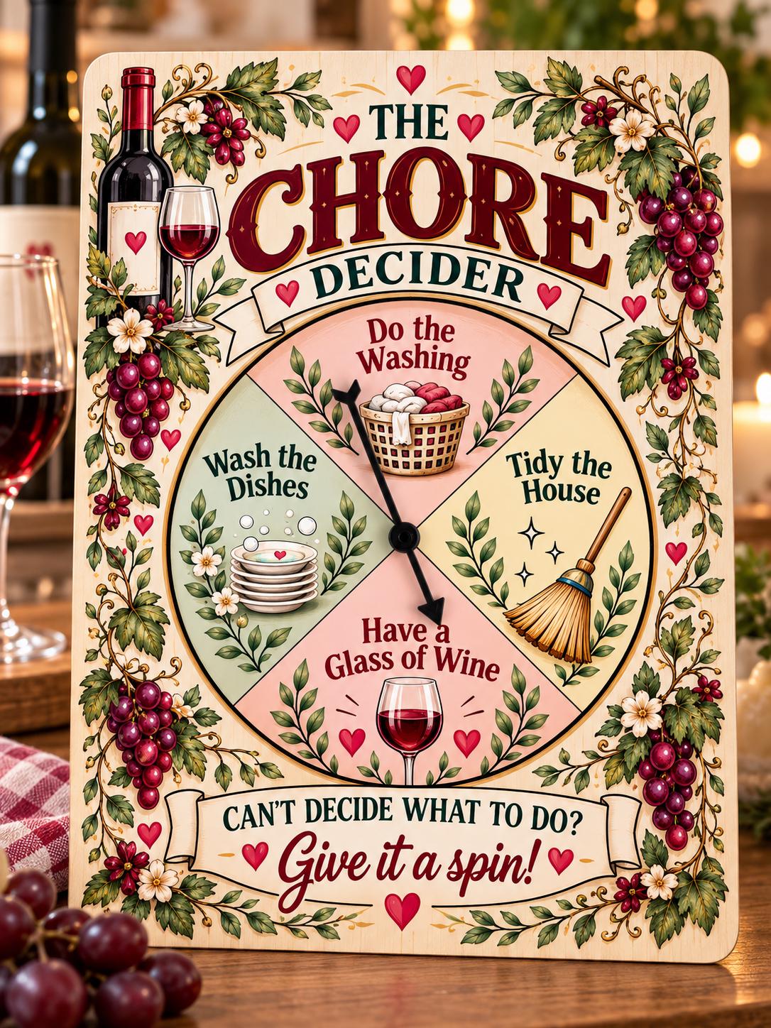 Funny Chore Decider Spinner Sign, Wine Lover Gift, Funny Housewarming Gift, Kitchen Decor, Birthday Gift for Her