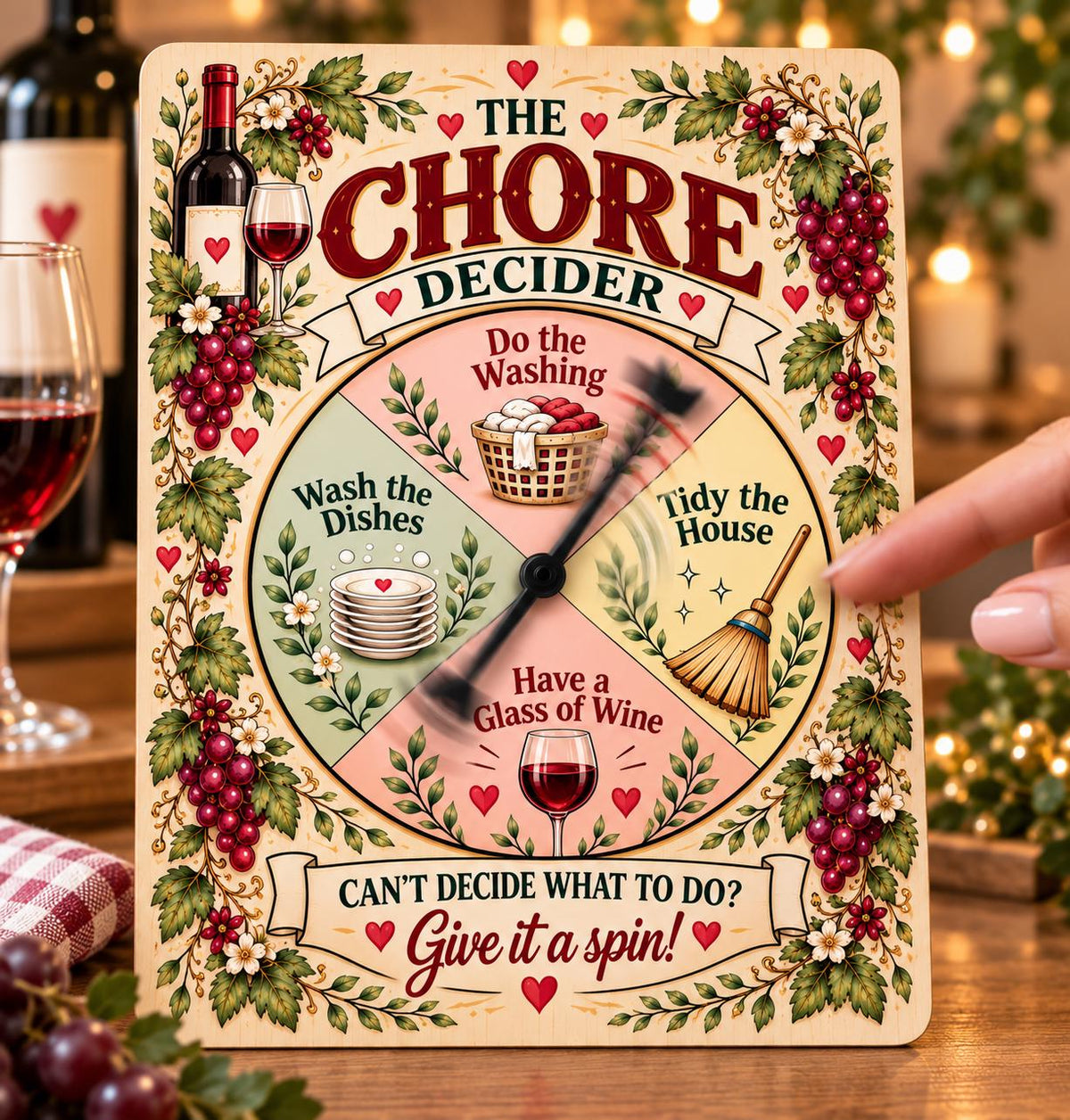 Funny Chore Decider Spinner Sign, Wine Lover Gift, Funny Housewarming Gift, Kitchen Decor, Birthday Gift for Her